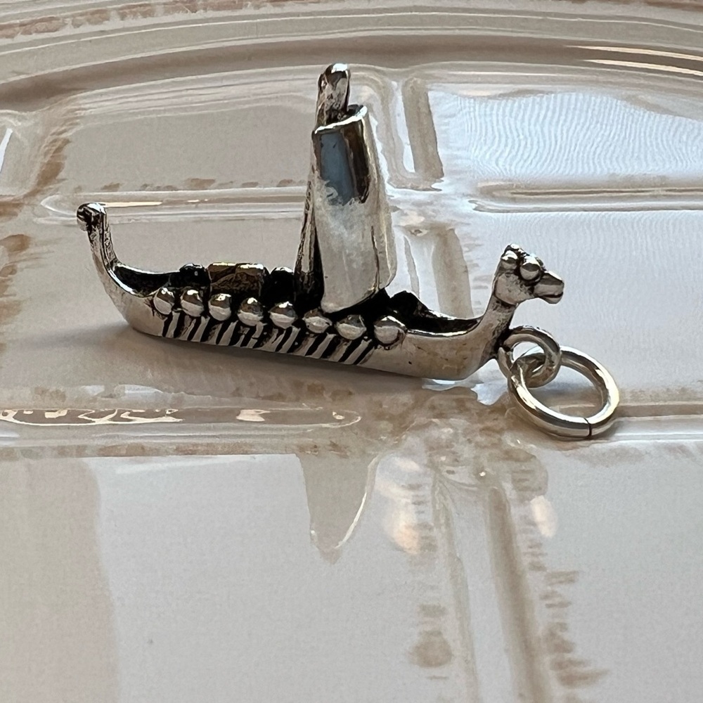 Viking Ship Charm Vintage Sterling Silver 925 Nautical Longboat